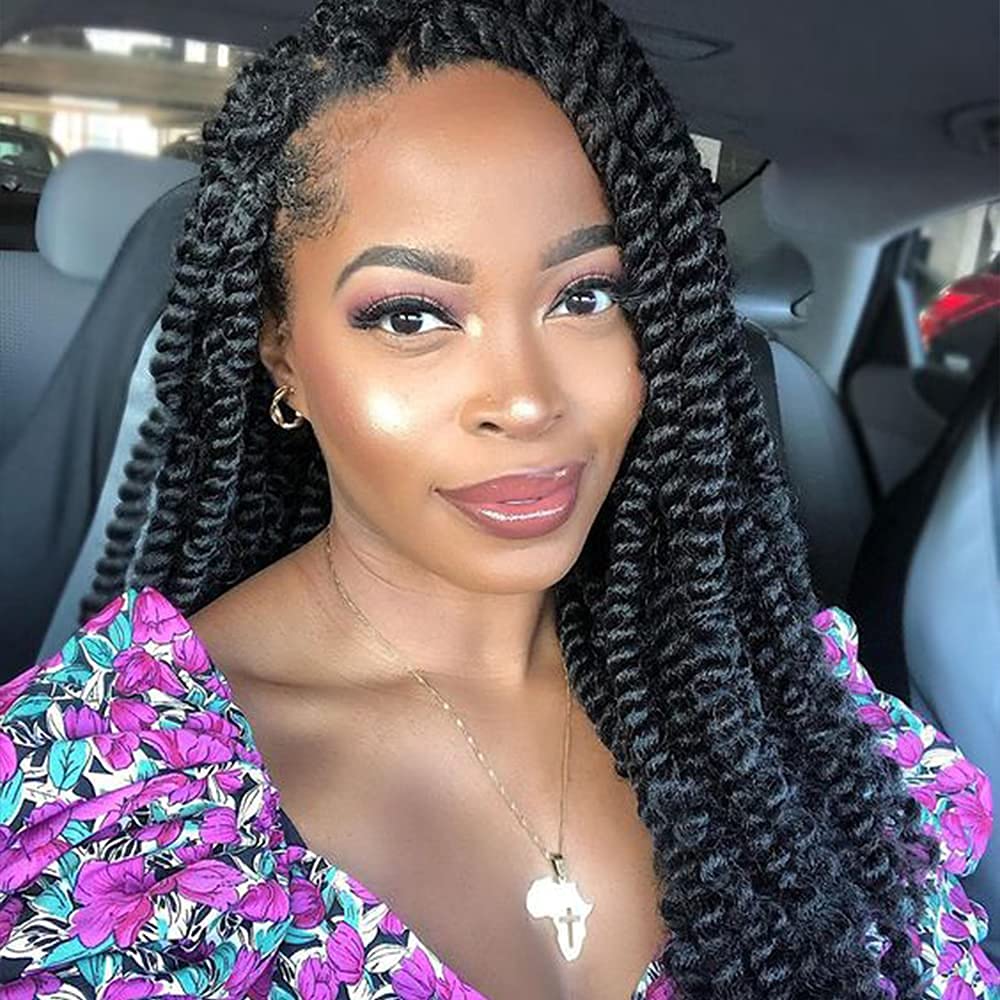 8 Packs Wavy Crochet Hair Crochet Braids Hair For Black Women Synthetic Fluffy 16 Inch Spring Twist Crochet Braiding Hair (16inch (Pack of 8), 1B#)