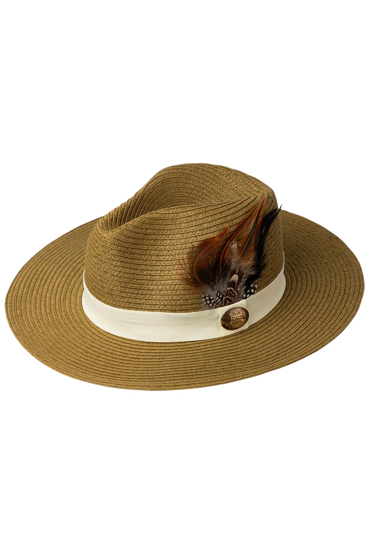 Rydale Ladies Panama Hat with Feather Womens Summer Fedora Hats Trilby Headwear (as8, Alpha, m, Olive)