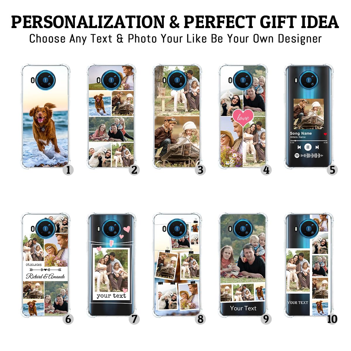 Klsify Custom Multi Photos Collage Phone Case for Nokia 8.3/8 V 5G UW Customized Personalized Multiple Image Text Picture Shockproof Protective Corner Airbag Clear Soft Cover Shell