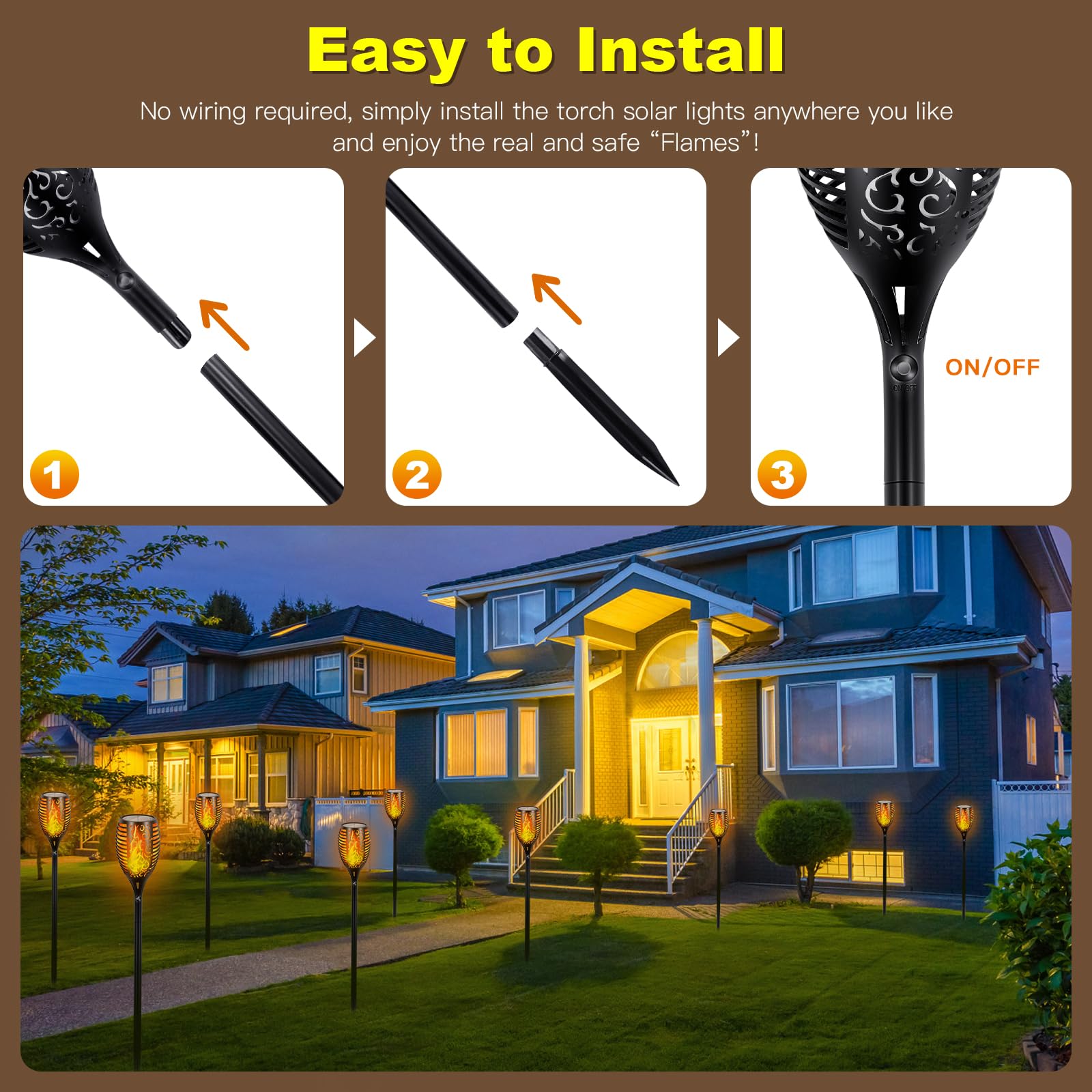 Solarleuchten für den Außenbereich, größer, 96 LEDs, Tiki-Fackeln mit flackernder Flamme, verbesserte Höhe, 109,2 cm, Außenlichter, wasserdicht, für Garten, Terrasse, Hof, Weg, Outdoor