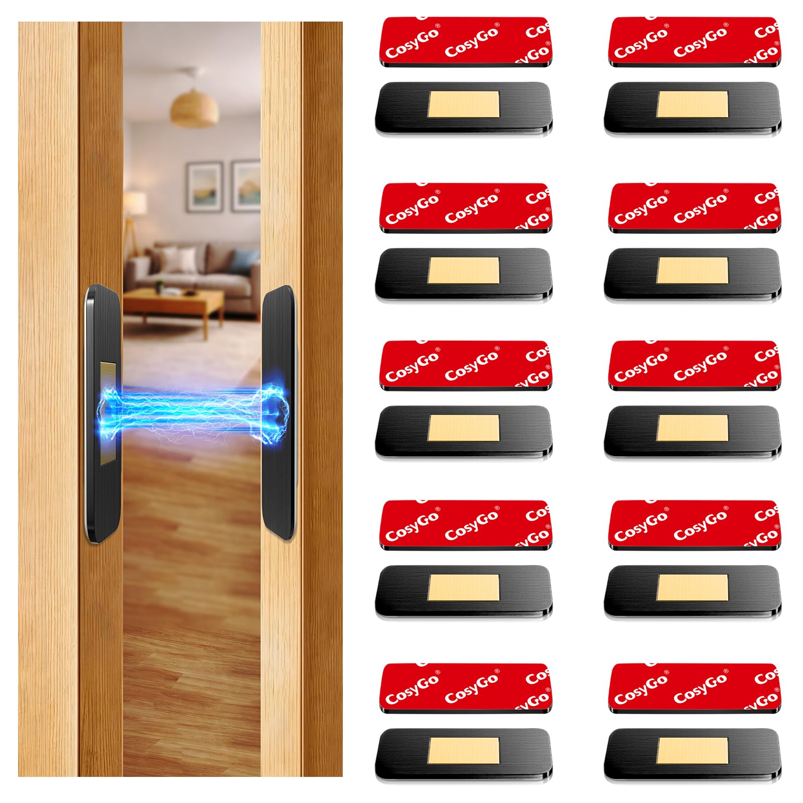 10 Pack Black Magnetic Door Catch, Ultra Thin Cabinet Door Magnets, Adhesive Drawer Magnets to Stay Closed, Stainless Steel Cabinet Latch Easy to Install with Double Sided Tape