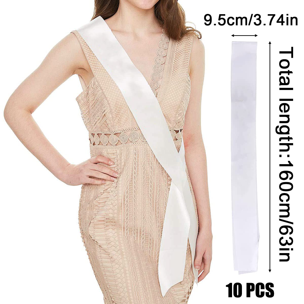 9 Stück Weiße Satin-Schärpen – 160 X 9,5 Cm, Blanko Zum Bedrucken – Für Hochzeit, Geburtstag & Partys
