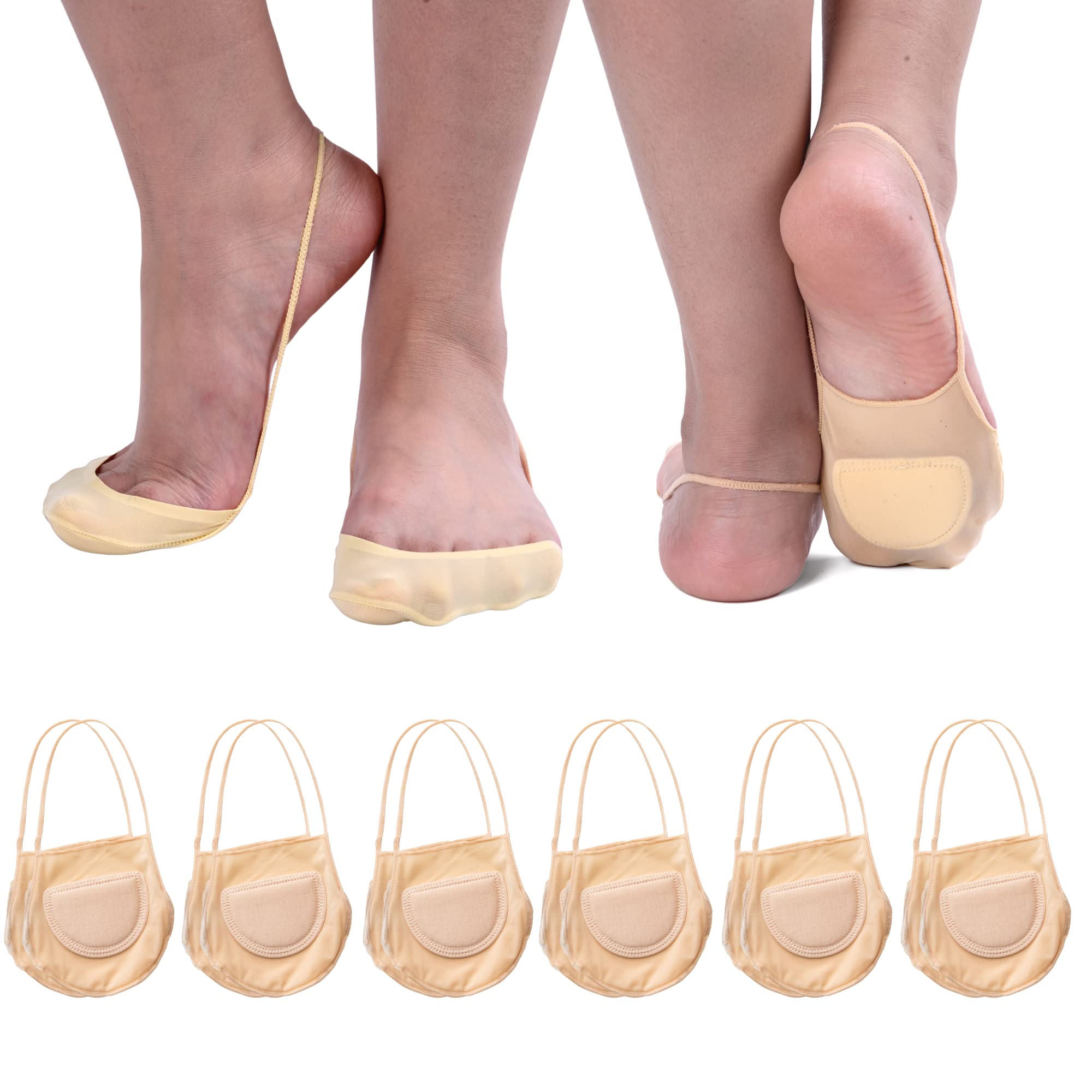 Women's Slingback Sheer Liner Sock Ladies Invisible Toe cover Socks Low Cut No Show Sock with Forefoot Cushion for Heels, 6 Pairs