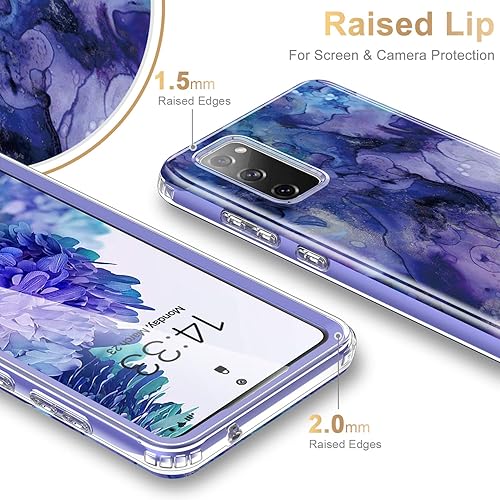 Miniatura 5 de ESDOT Funda para Samsung Galaxy S20 FE 6.5 pulgadas con protector de pantalla integrado, resistente de grado militar con diseños de mármol de ópalo