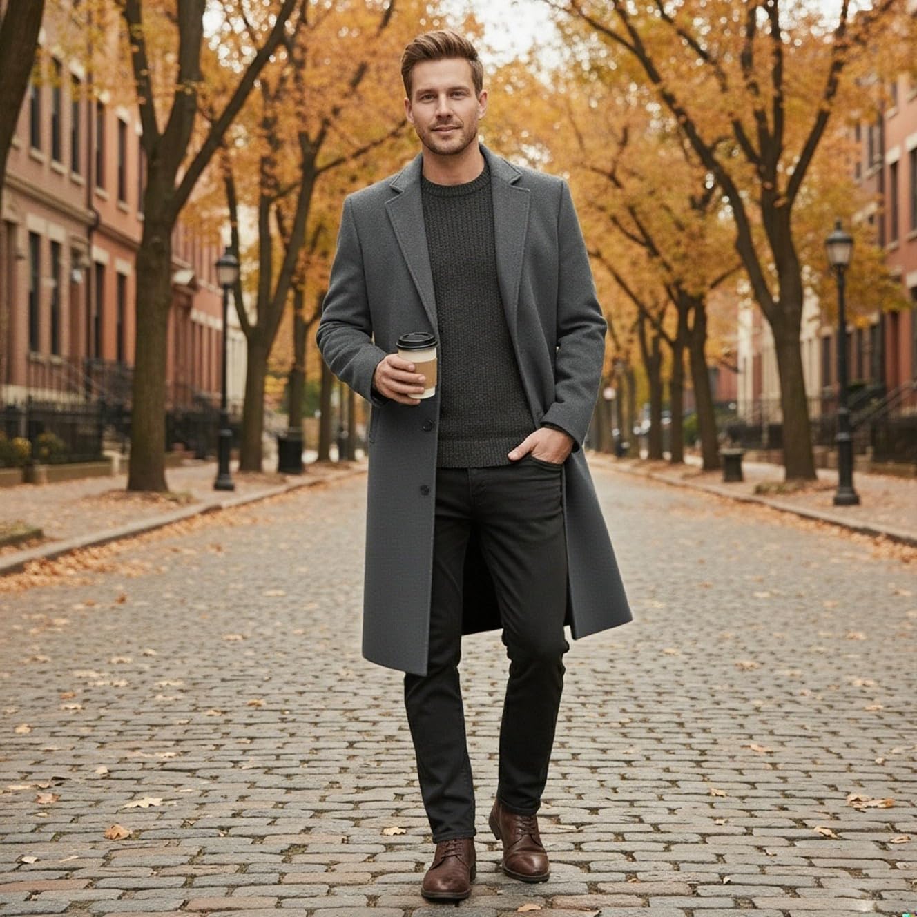 MODFUL Abrigo largo de lana para hombre con cuello muesca, abrigo cálido de invierno, informal, corte ajustado