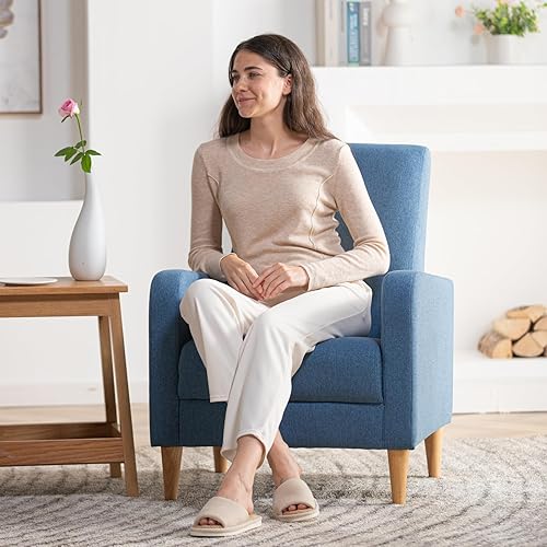 Miniatura 31 de COLAMY - Sillón moderno con cojín para sala de estar, sofá individual y auxiliar para ocio y lectura, tapizado en tela con patas de madera, color