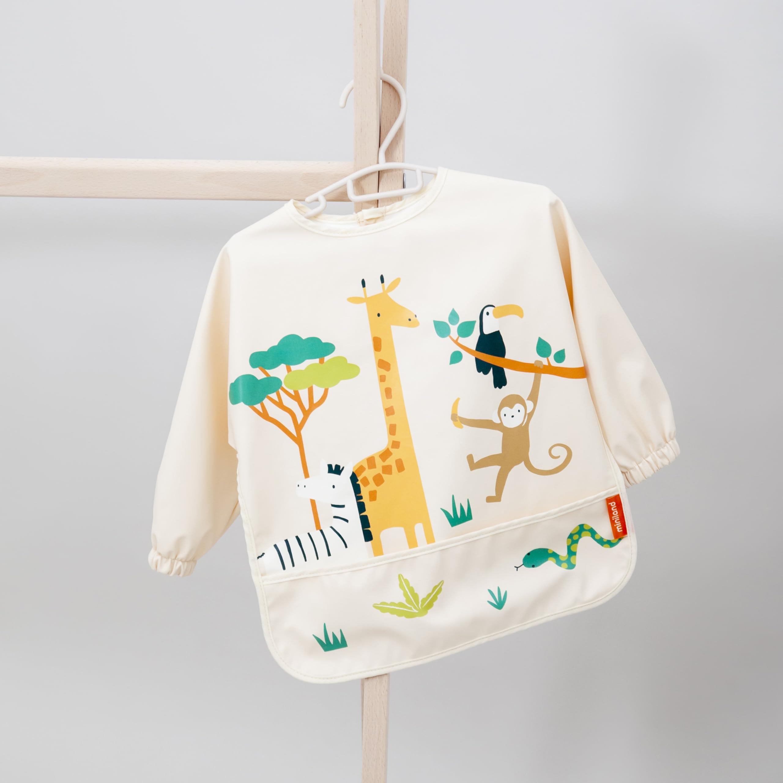 Miniland - Waterproof Long-Sleeved Bib, Nursery Bib for Babies (Jungle) - Image 2