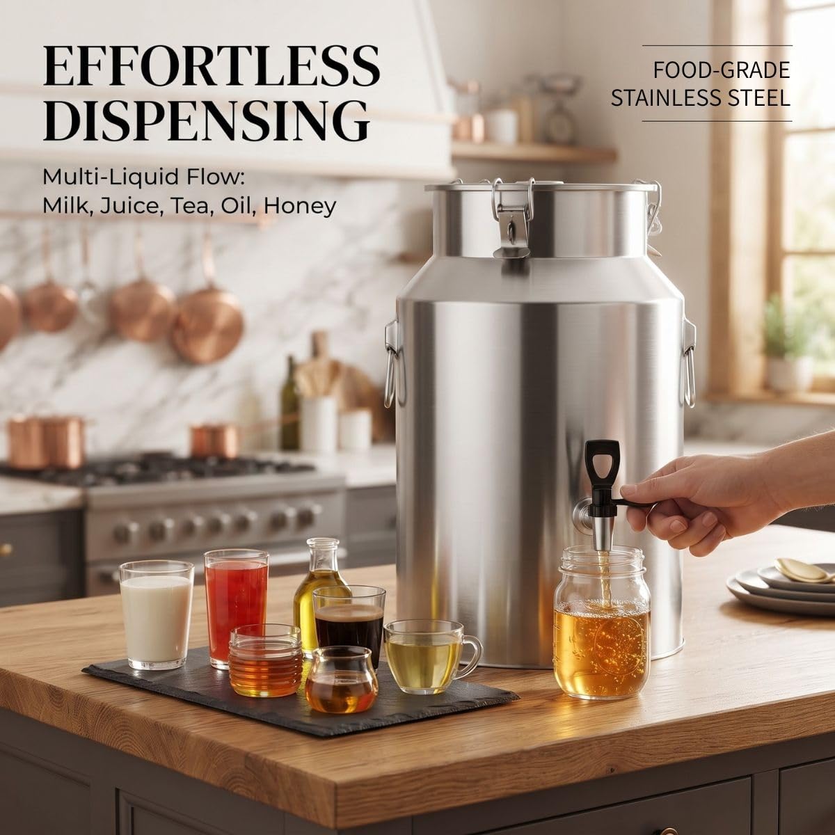 Bidón de Acero Inoxidable con Grifo, Cántara de Leche, Barril de Cerveza | Cubo Hermético con Tapa para Aceite Vino Agua, Jarra Antiderrames para Uso Doméstico y Granja(With Spigot,48L/12.68Gal)