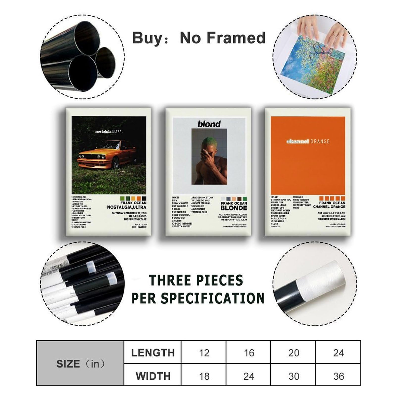 Amazon.com: oooac A Set of 3 album canvas posters,Frank ocean