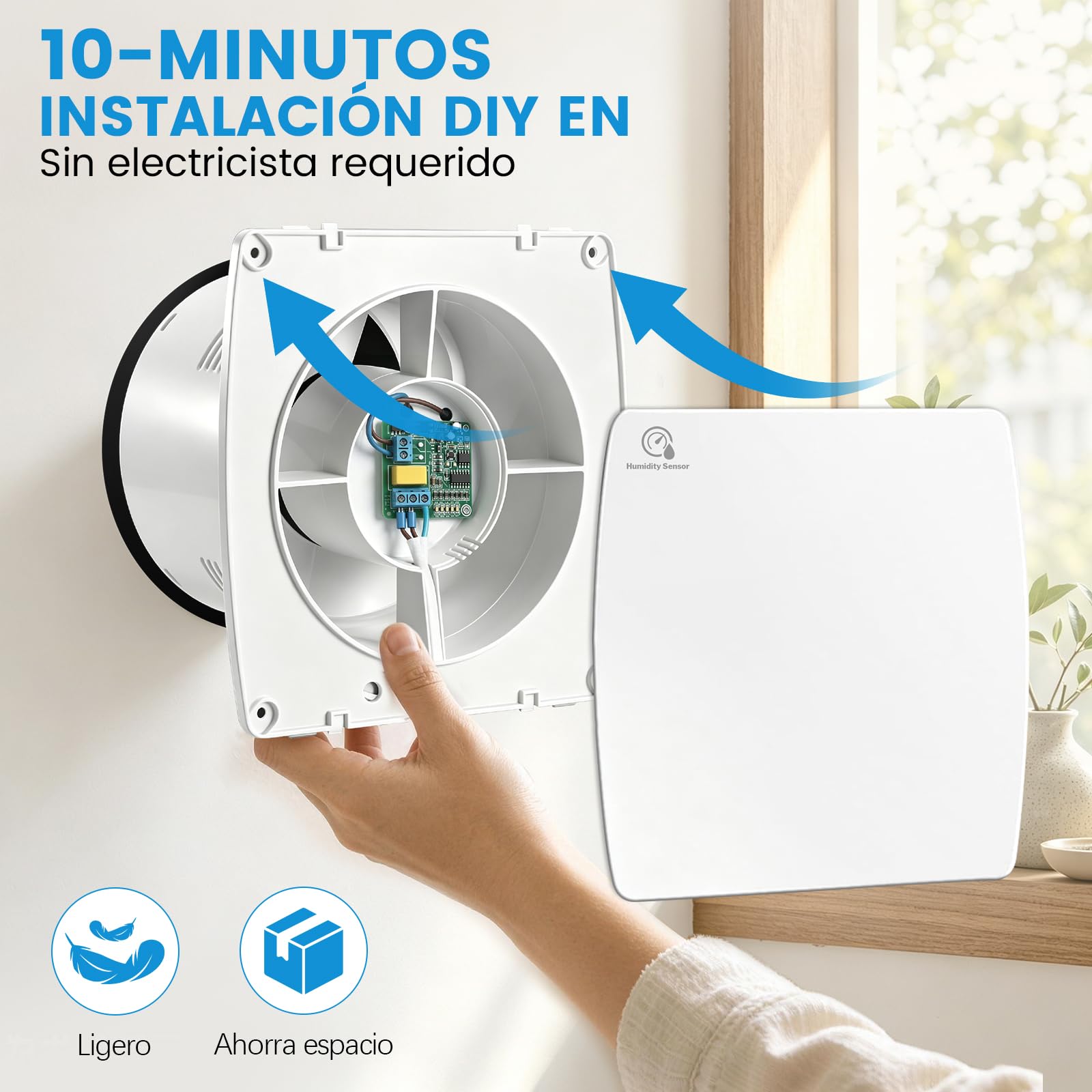 100 mm Extractor de aire silencioso de higrostato y temporizador VMC cuarto de baño | Ventilador de baño de 12 W, 95 m³/h ≤34 dB IPX4 2400 RPM, válvula antirretorno de pared o techo – WC, oficina, cocina, blanco