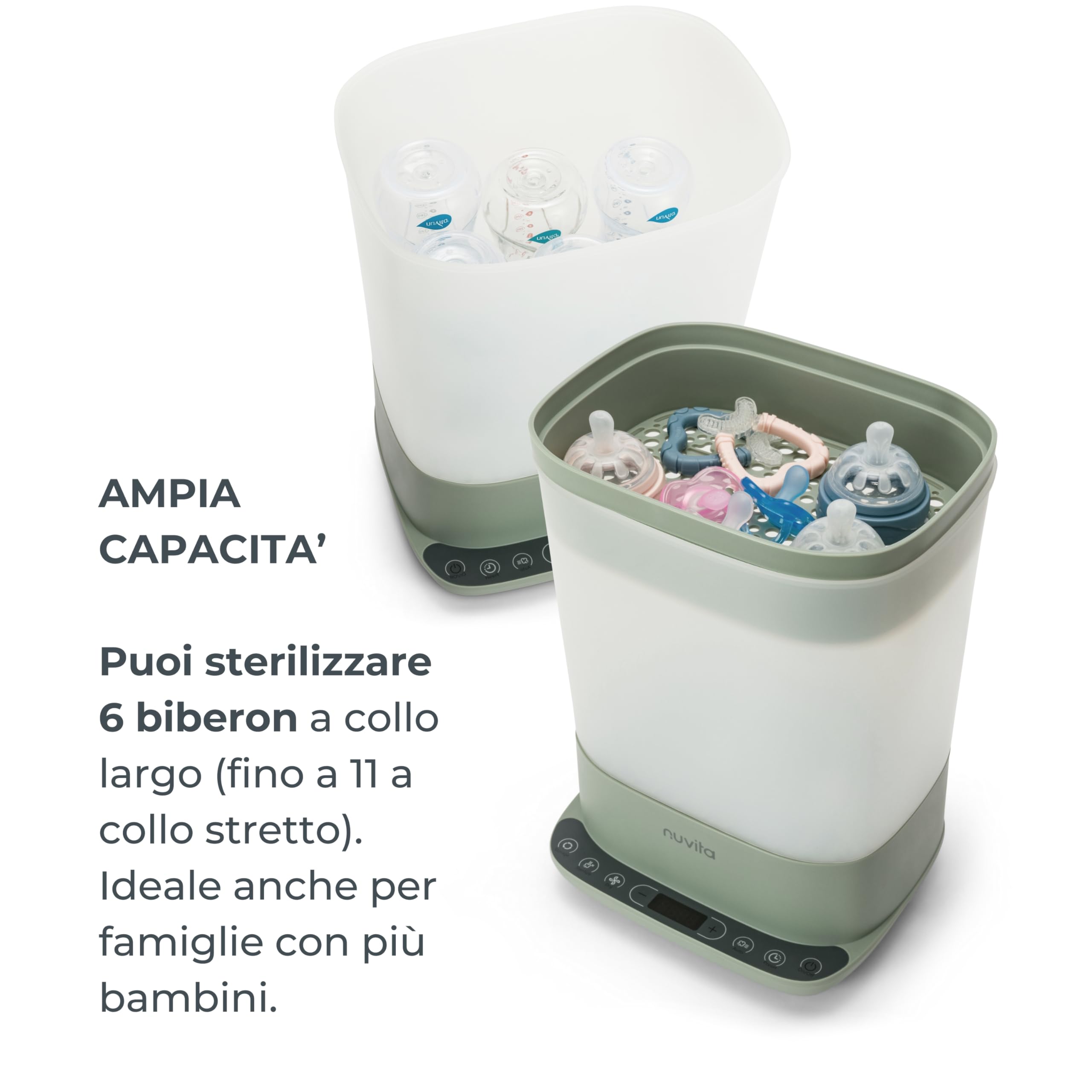 Nuvita 1088 SteriDry 2-in-1 Sterilizzatore e Asciugatore per Biberon - Sterilizzazione a Vapore 99,99%, Filtro HEPA per Asciugatura Purificata, Conservazione Sterile 72H, Grande Capacità, Timer