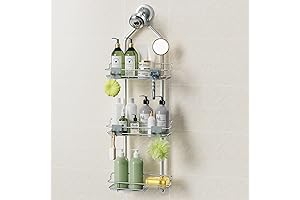 Anodized Aluminum 3-Tier Hanging Shower Caddy with Hooks