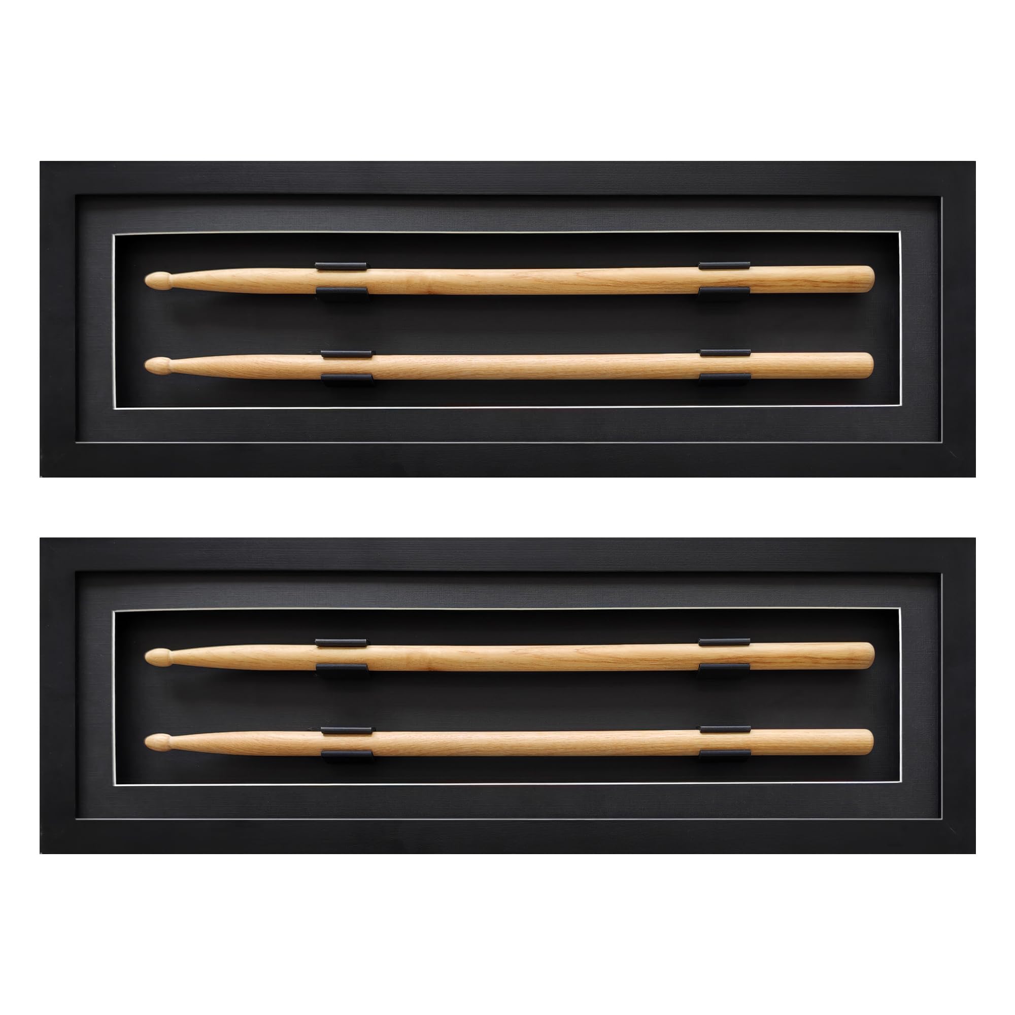 2 Stück Drumstick Vitrine Shadow Box Kiefernholzrahmen 50,8 x 17,5 x 3 cm | Transparente Acryl-Frontplatte, 1,7 cm Innentiefe für 5A/5B/7A-Sticks, Wandhaken im Lieferumfang enthalten, hält ein Paar