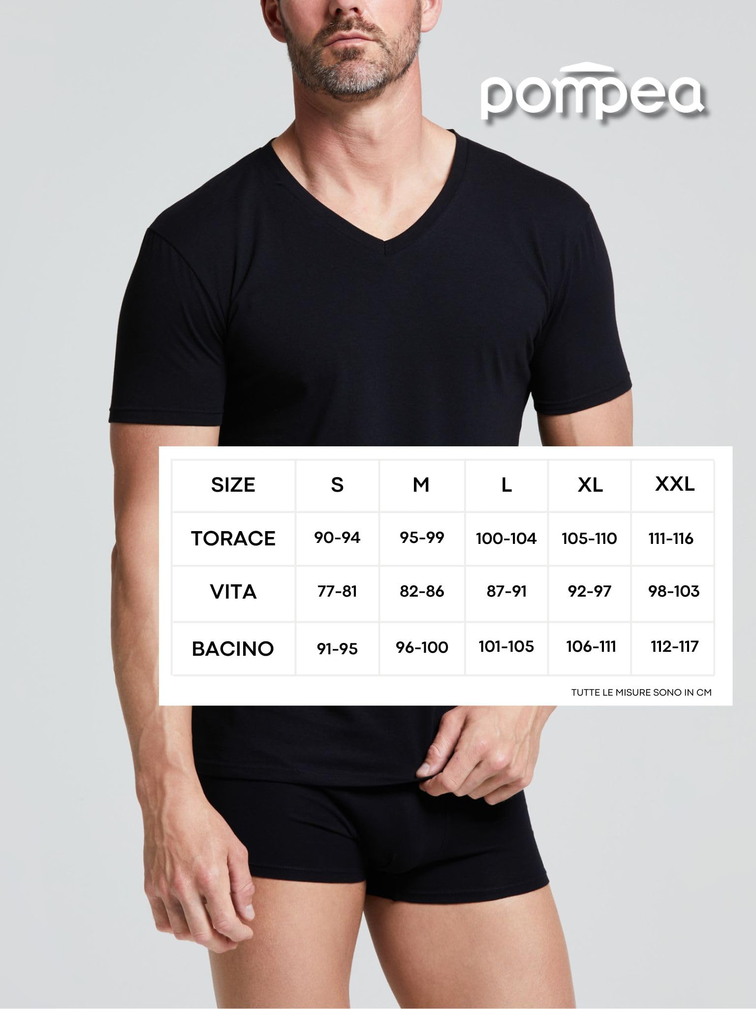 POMPEA Maglia Uomo in Cotone, T-Shirt a Maniche Corte con Scollo a V Elasticizzata (Pacco da 6)
