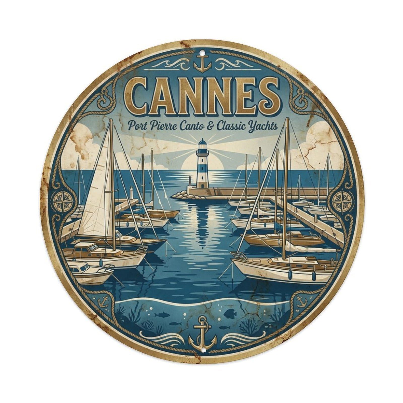 City Travel Cannes Riviera Pier Fence Old Harbor Metal Tin Sign