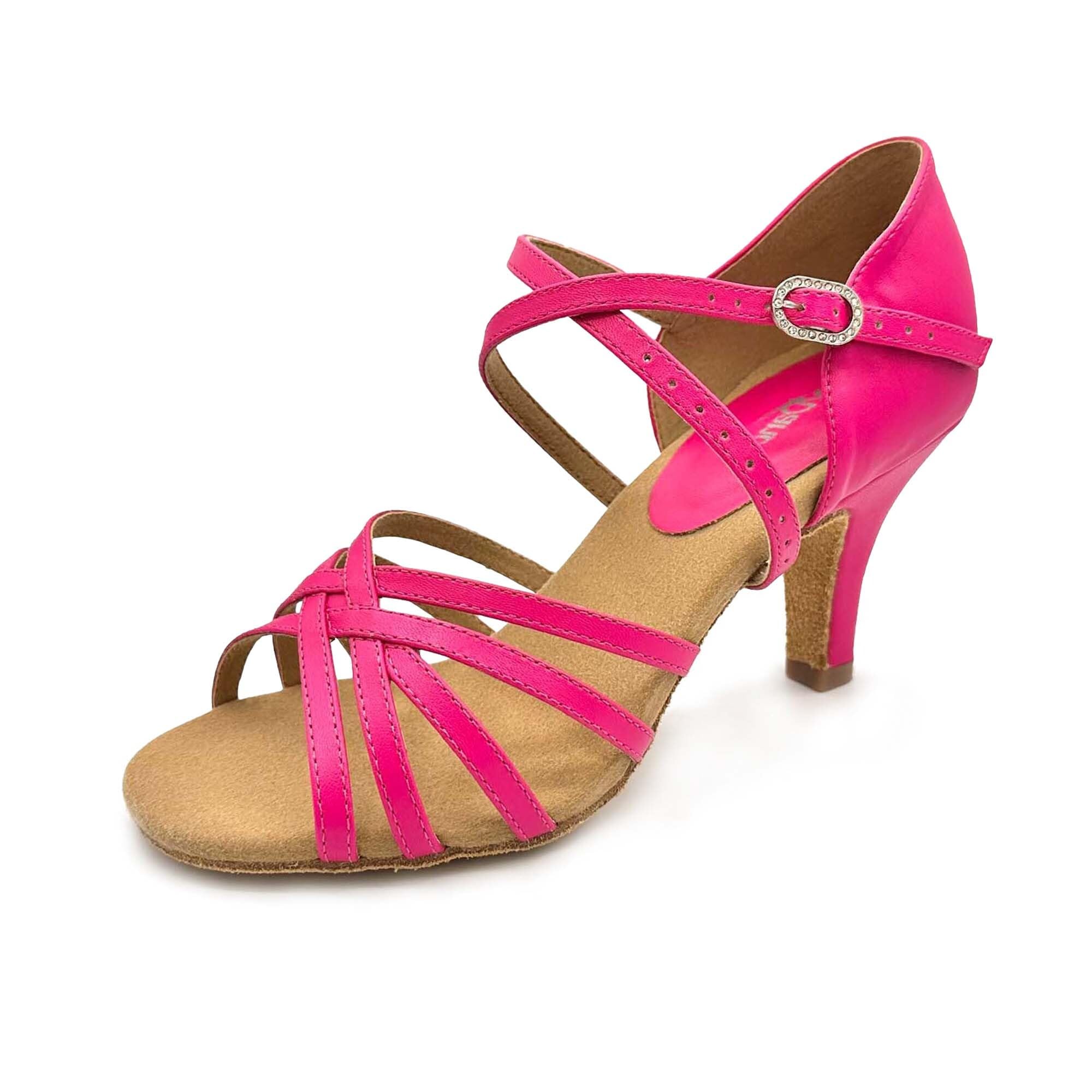 So Danca - BL304, Cha Cha, Lacey Schwimmer 3" Latin Heels for Dancers, Man-Made Leather in Hot Pink and Satin Black