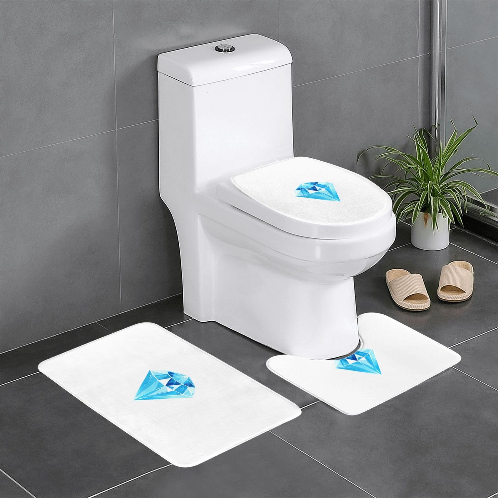 Tapis de bain antidérapant WHJSSF bleu glacé avec motif diamant