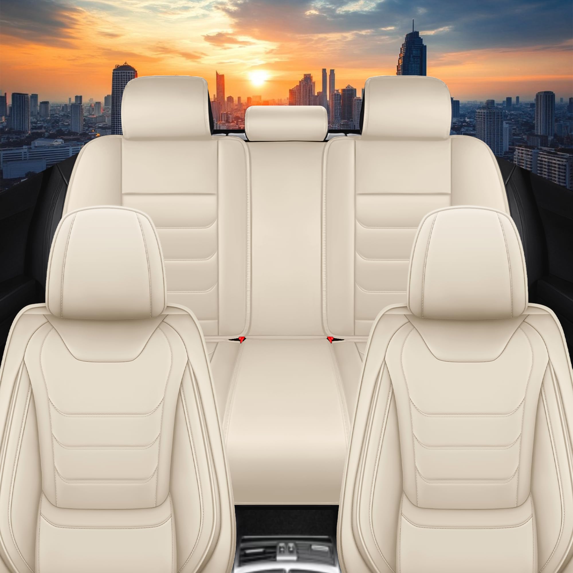 Für 99% MINI-Modelle sitzbezüge | Autositzbezüge Komplett Set Universal in Premium-Optik | Auto Sitzbezüge Airbag Geeignet | Wasserdicht Sitzbezug Einfach zu montieren (Vollsatz, Beige)