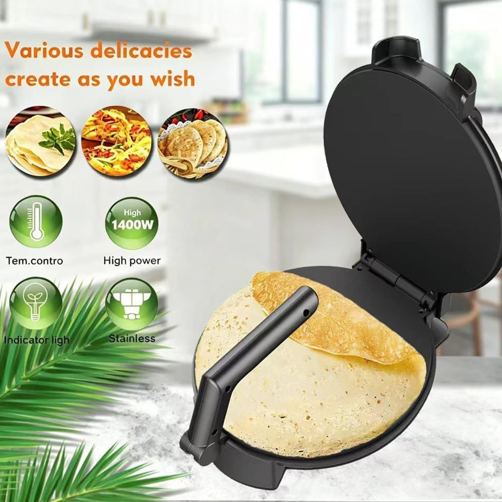 Roti Maker Elettrico Da 1400 W, Spie Luminose, Temperatura Regolabile