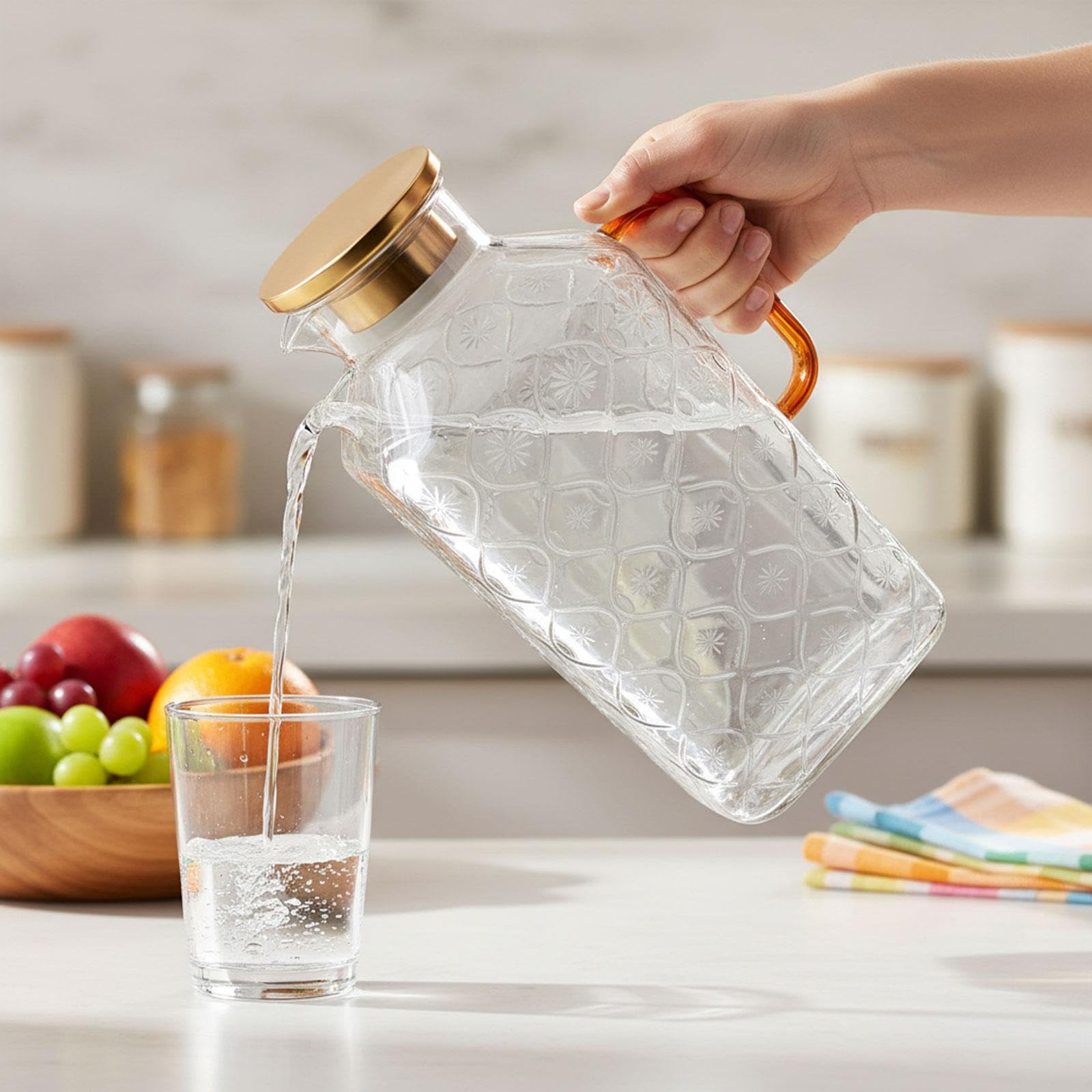 Colcolo Glaskrug, Wasserkocher, transparent, großes Fassungsvermögen, Behälter für Wasser, Saft, Getränke und Kaffee, Goldgriff