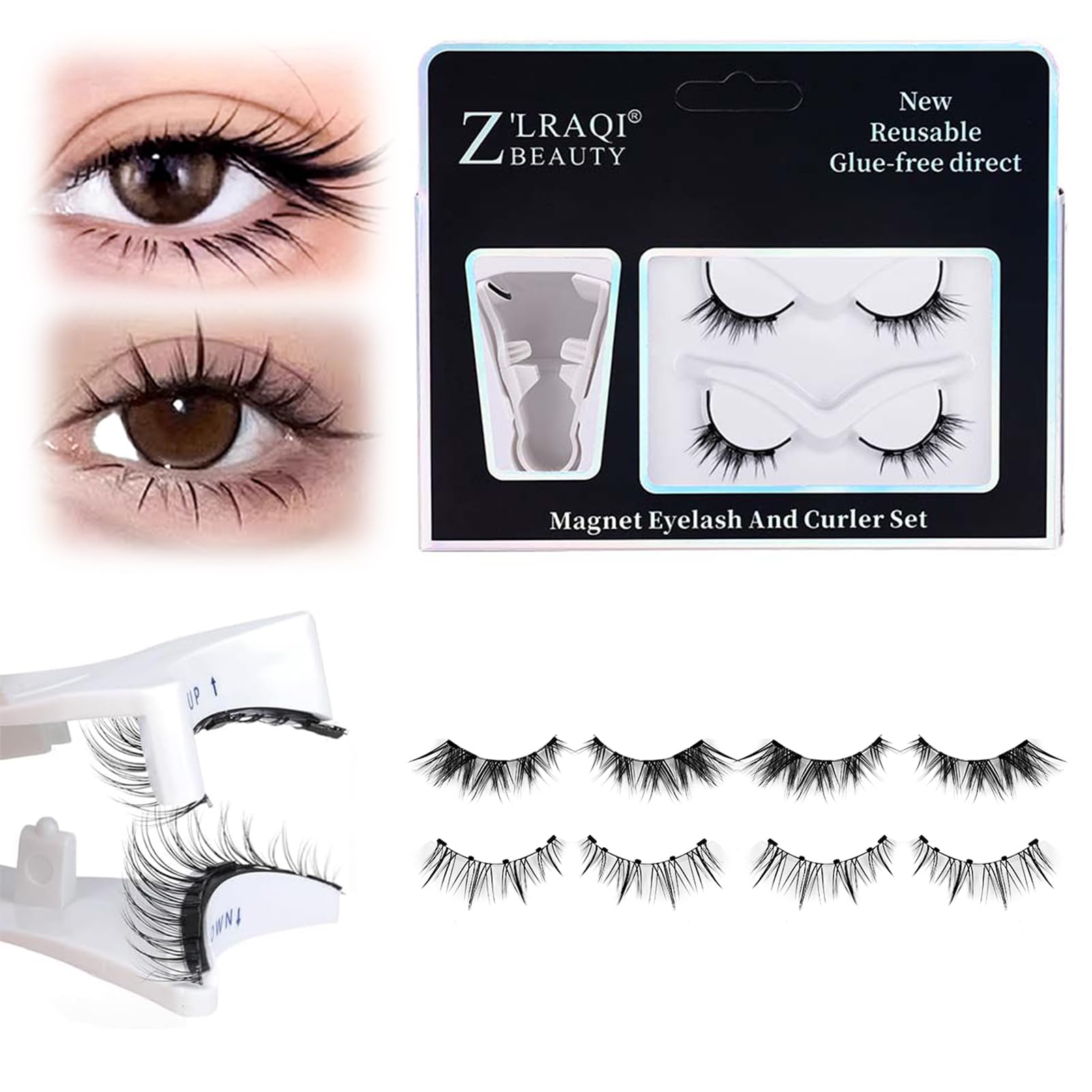 tewiaii 2 Pairs Magnetic Eyelashes Kit with Magnetic Lash Applicator Natural Wispy Manga Lashes Reusable Magnetic Lashes No Glue, False Eyelashes Band with Magnet (MIX-1)
