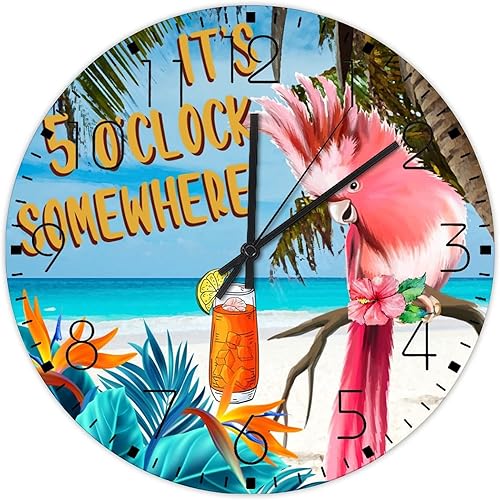 Reloj de pared silencioso redondo silencioso sin tictac It's Five O'clock Somewhere Relojes de pared modernos Tiki Bar Pool Jacuzzi Luau Decoración