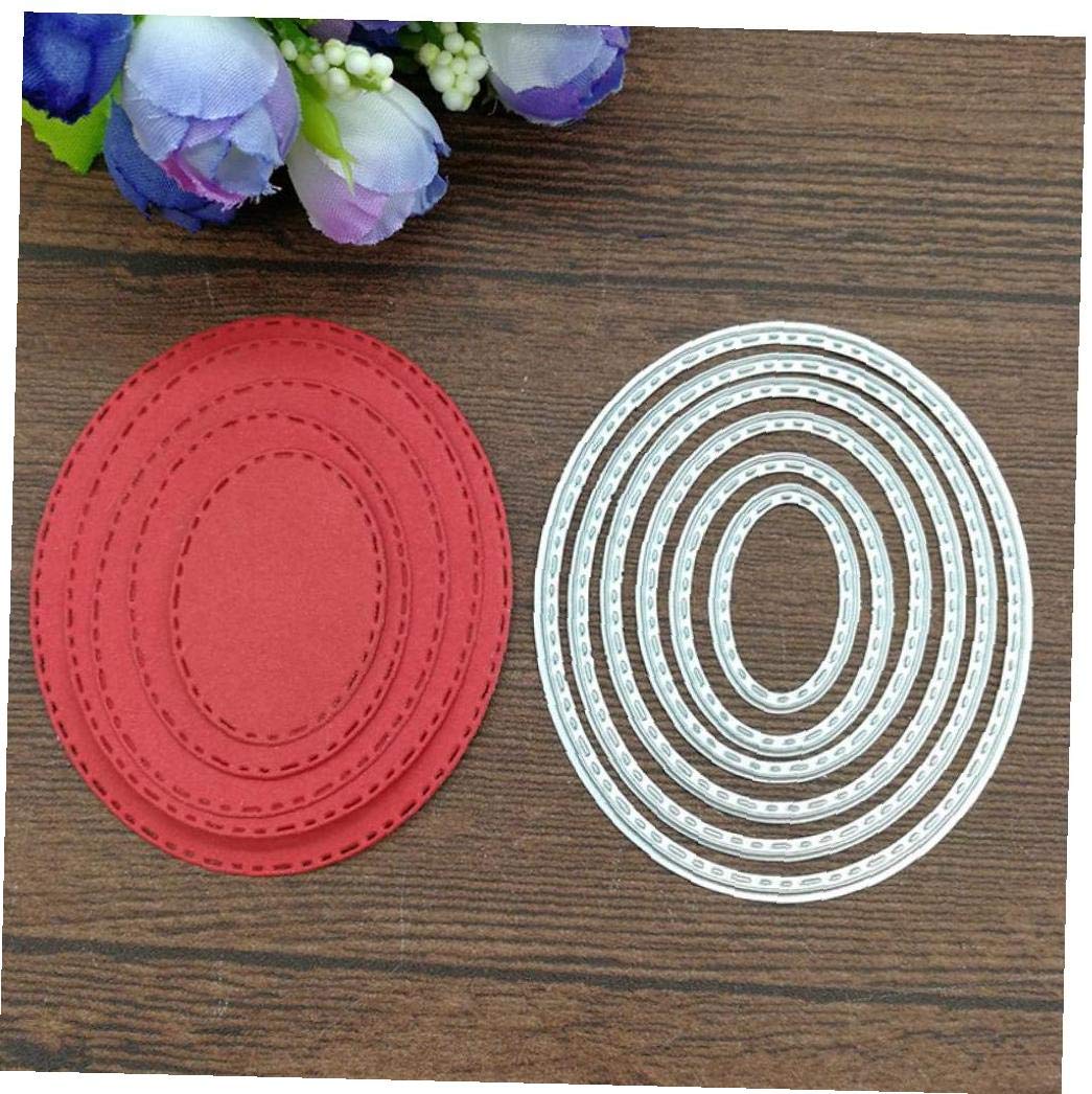Pinicecore Silver 6Pcs Oval Metal Cutting Die Stencil Diy Scrapbooking Embossing Paper Card Album Decorative Craft