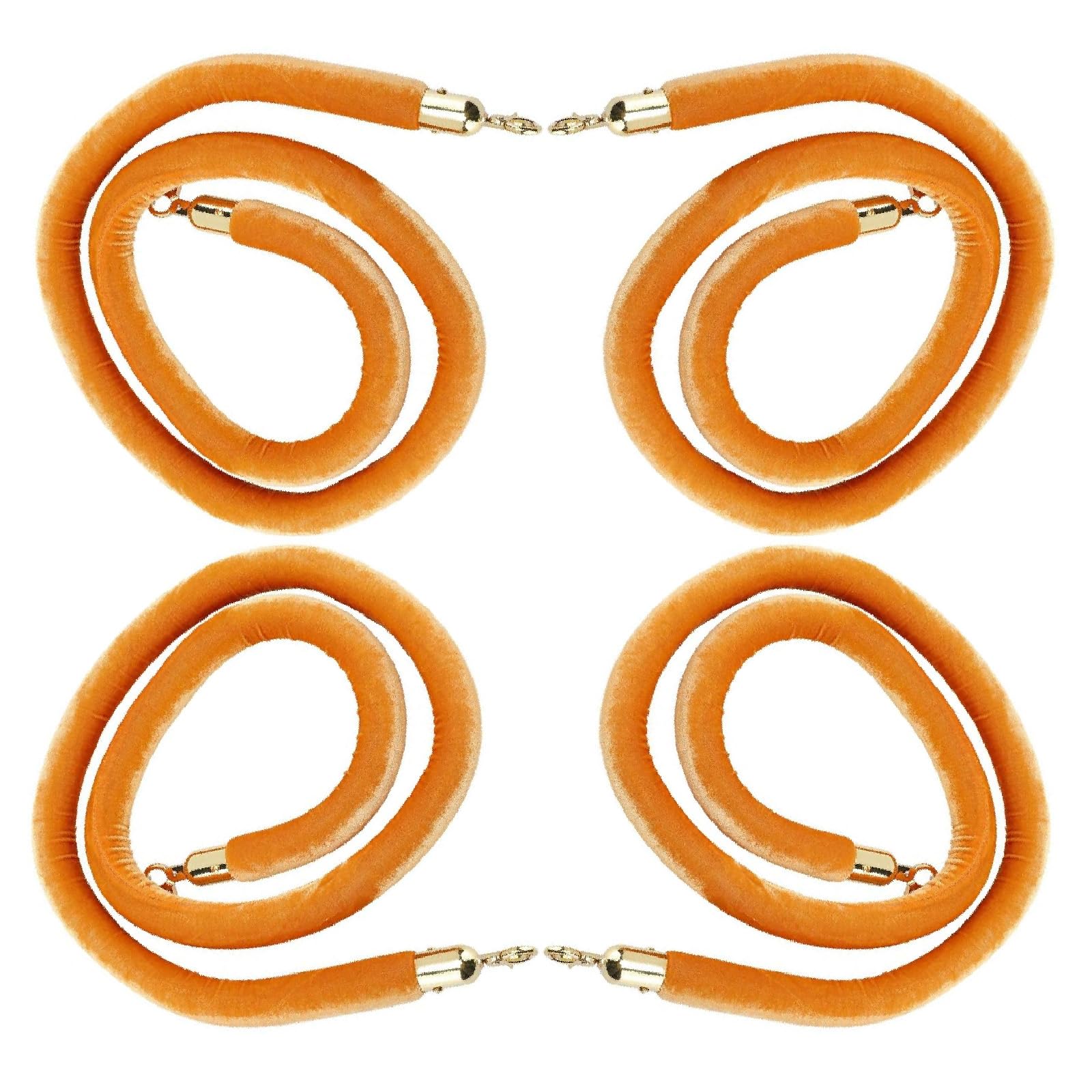 NovelBee 4pcs Orange Velvet Stanchion Ropes with Gold Hooks,5 Feet Stanchion Queue Barrier Ropes,Crowd Control Velvet Rope Safety Barriers for Party Decorations