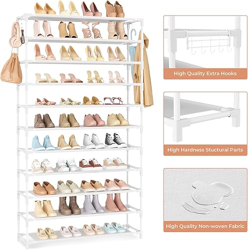 Miniatura 3 de Zapatero ancho de 11 niveles, 55 pares de gran capacidad, resistente, duradero, para armario, organizador de zapatos de metal con dos ganchos,