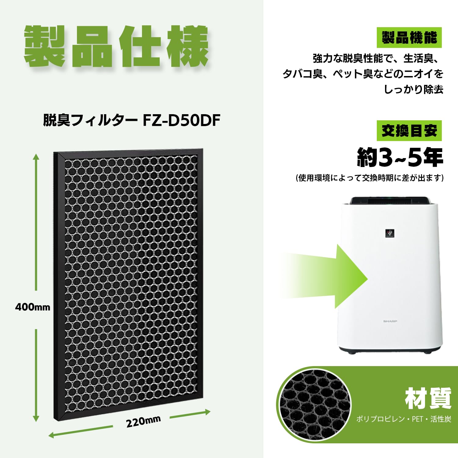 Amazon.co.jp: MSHNE シャープ空気清浄機交換用フィルター 脱臭