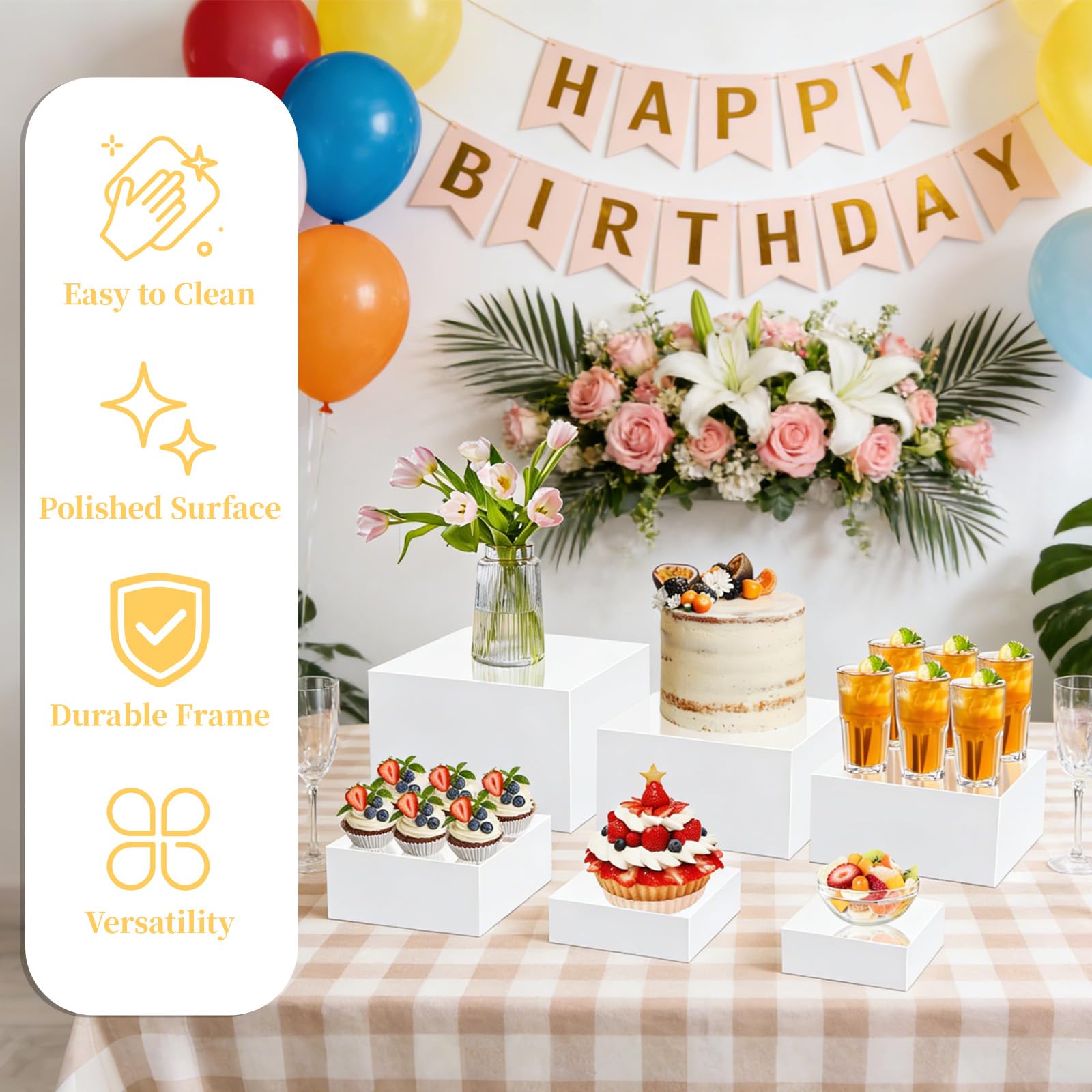 Lot de 6 Presentoir Aperitif Buffet Cube, Boîte de Présentation en Acrylique, 3-8in Presentoir Gateau avec Mini-étiquettes, Supports Buffet Mariage pour Traiteur, Dessert, Bijoux
