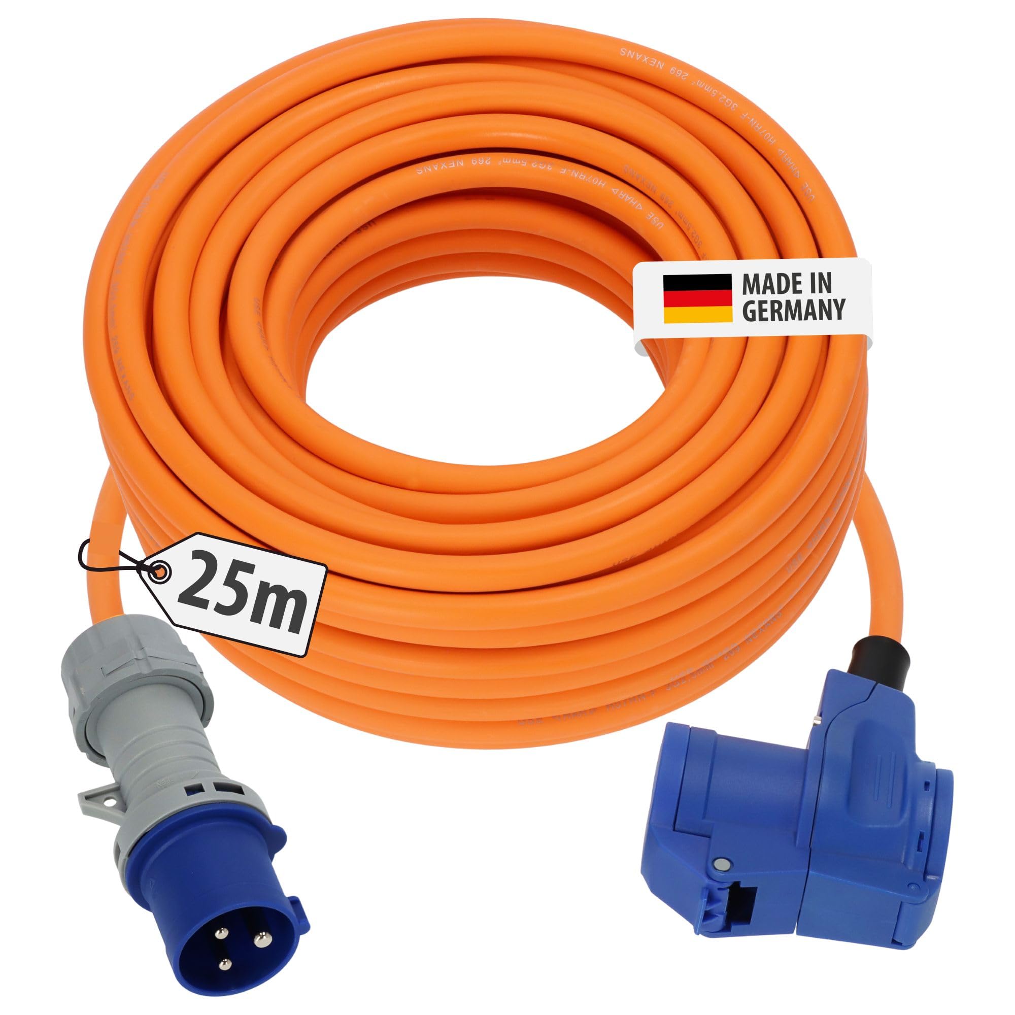 Brennenstuhl Camping CEE-Verlängerungskabel mit CEE-Stecker und Winkelkupplung inkl. Schutzkontakt-Kombisteckdose mit LED Spannungsanzeige (25m, 230V/16A, Einsatz im Außenbereich, Made in Germany)
