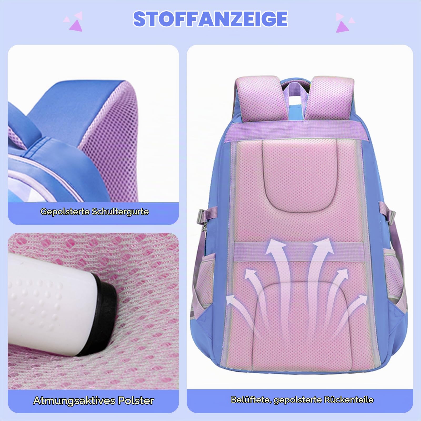 Amythe Schulrucksack Mädchen Teen 8-15 Jahre Groß Modern Robust, Hellblau | Wasserdicht Reflektierend Leicht Ergonomisch Hellblau Daypack Multitasche Geräumig für Schule Reisen Wandern Freizeit