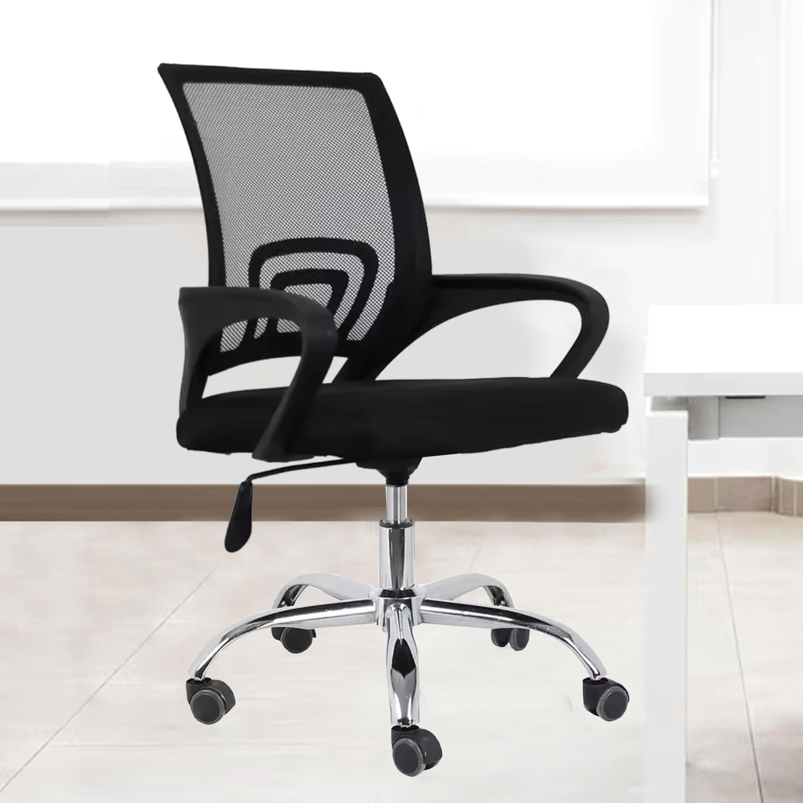 Casa Copenhagen Mesh Mid Back Office/Study/Computer/Revolving/Desk Chair for Work from Home -Metal Base, Height Adjustable Seat - Deep Black & Black Handle-image-38