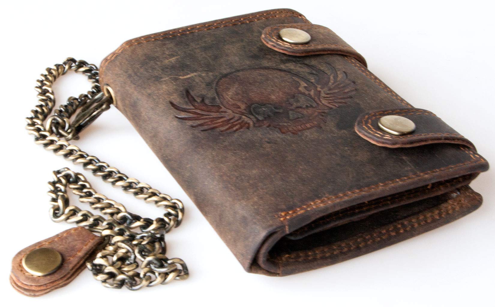 FLW-Wild Strong Genuine Leather Biker's Wallet with a Skull with Chain - RFID