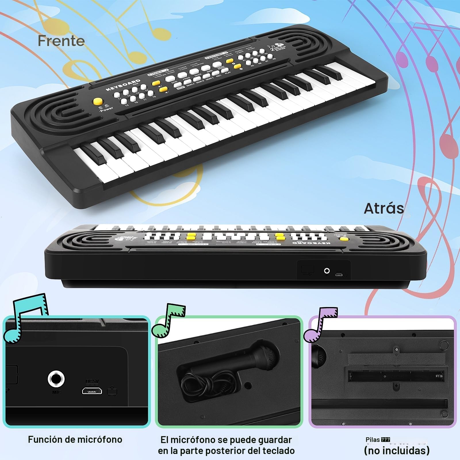 Teclado Electrónico Piano para Infantil y Principiantes, 37 Teclas Multifunción Piano Musical para Niños, Teclado de Piano Portátil Educativos Juguetes para 3 4 5 6 Años Niñas Niños