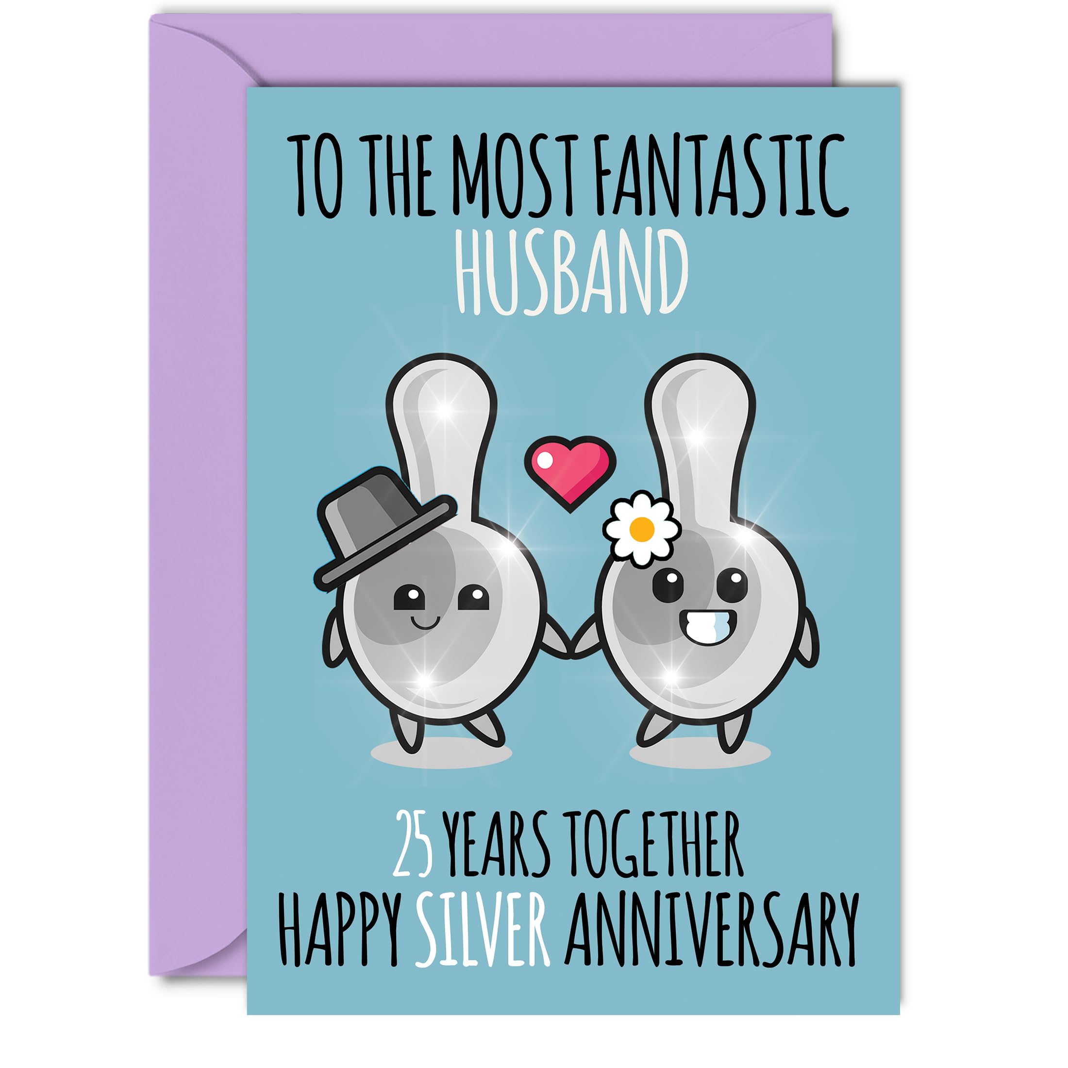 Cute Silver Anniversary Card for Husband - 25 Years Together - Happy 25th Wedding Anniversary Cards for Husband from Wife, A5 Greeting Cards Anniversaries