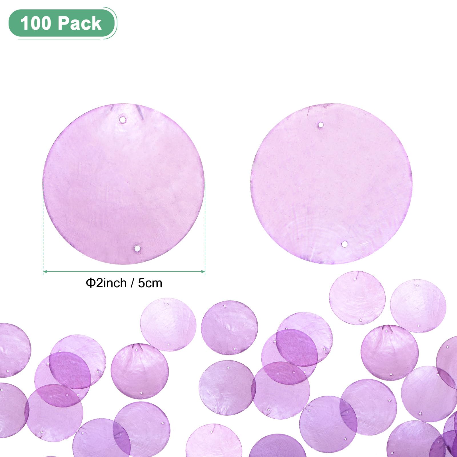 M METERXITY 100-Pack Round Shells Pieces, 50mm Flat Round Natural Shell Charm with Hole - Image 3