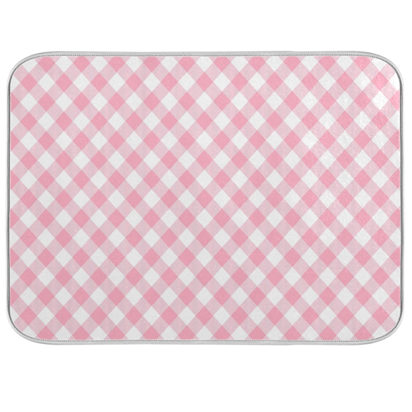 ATTX Pink Gingham Dish Drying Mat for Kitchen, Easy Clean Dishwasher Safe Heat Resistant Eco-Friendly Countertop Mat, 16 X 18 inches