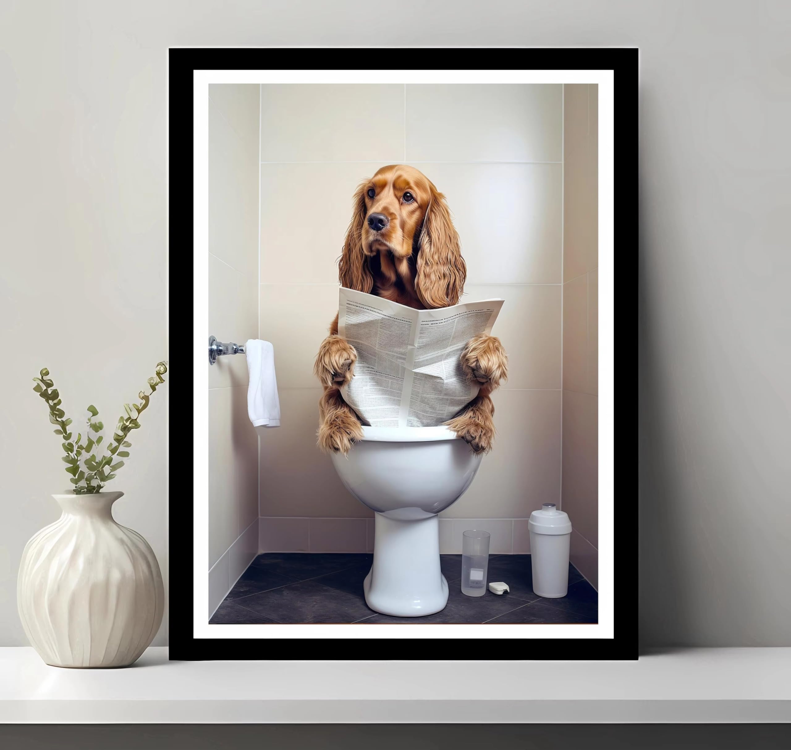 JIANGSHANDAIYOUCAIREN Canvas Print Poster Cocker Spaniel Wall Art Funny Bathroom Toilet Decor No Frame-30x40cm