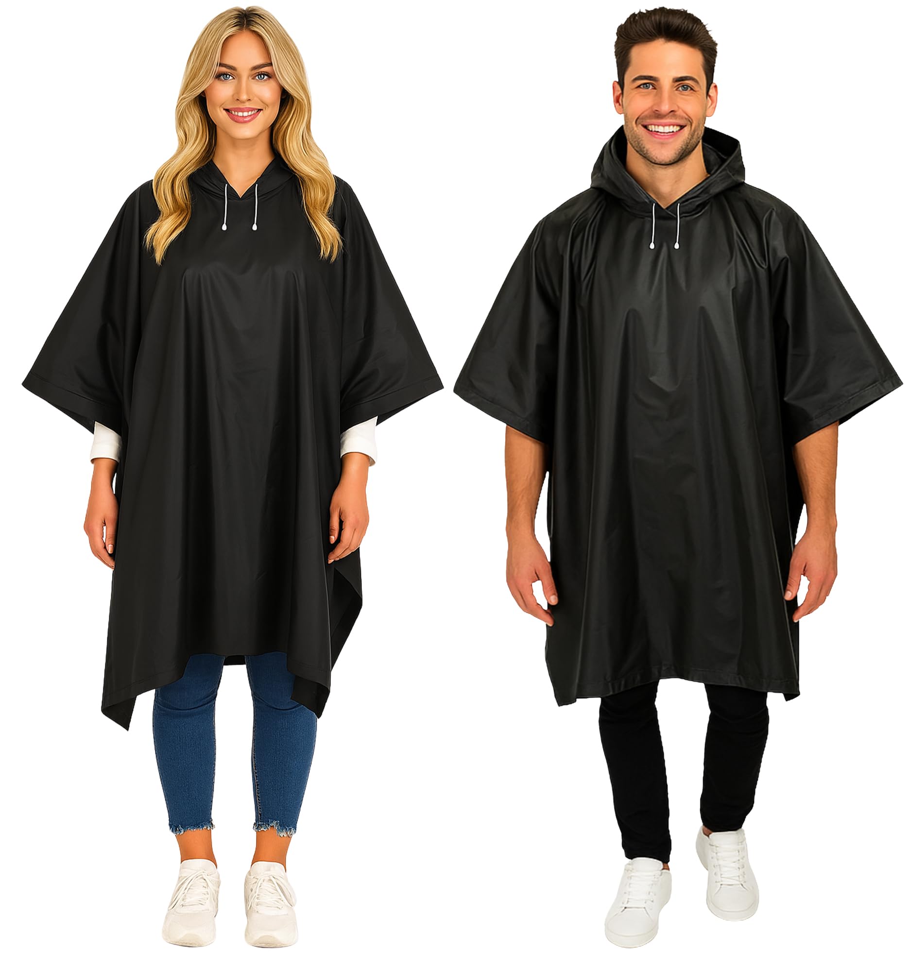 Redstar Unisex Black 2 Pack Adult Raincoats - Waterproof Rain Coats For Men Or Ladies - Reusable Poncho Festival Accessories