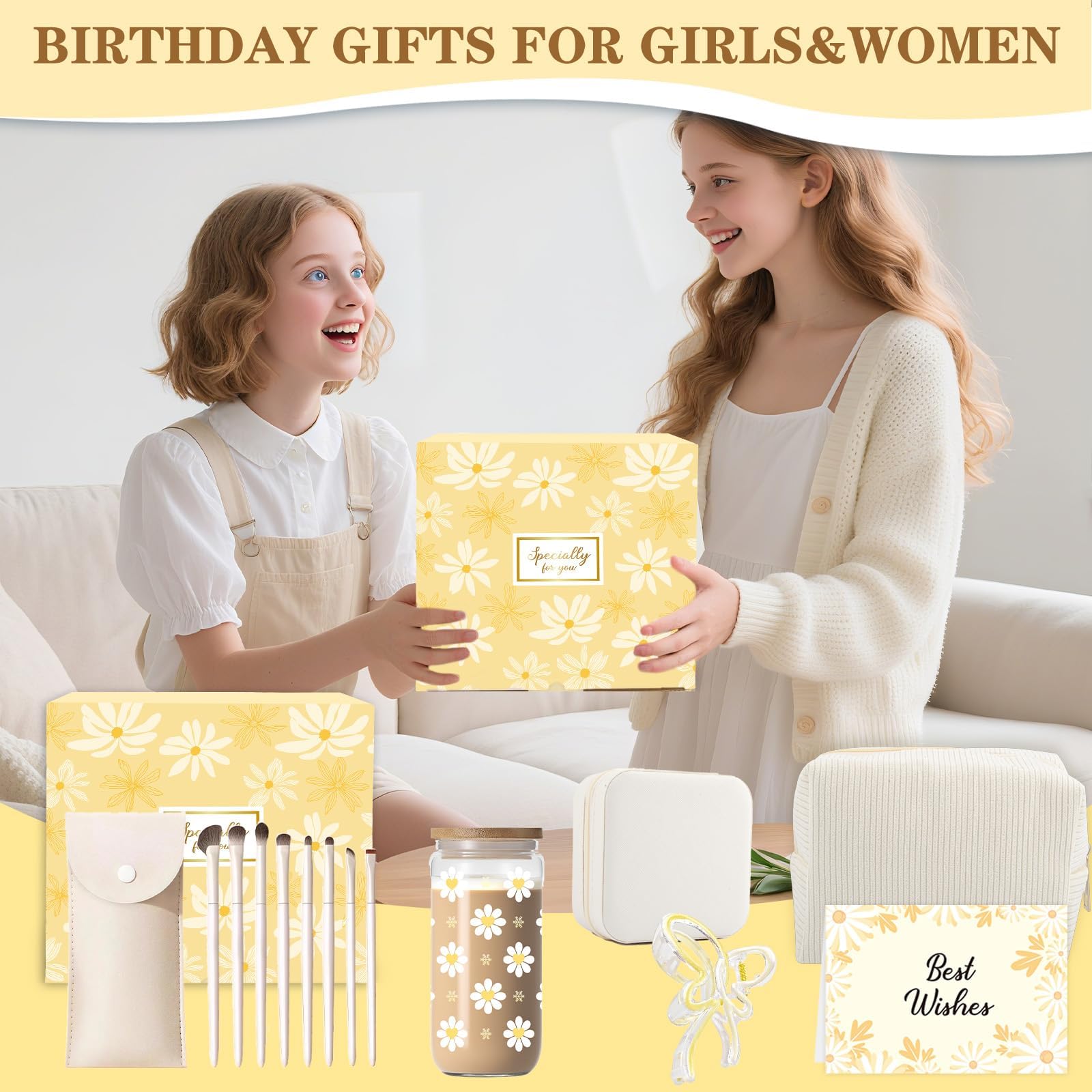 Xourspaty Regali per Ragazze Adolescenti di 9 10 11 12 13 14 anni, Regalo di Compleanno per Ragazza Dagli 8 ai 15 Anni, Tazza di Vetro con Coperchio e Cannuccia, Tazza da Caffè con Stampa margherita