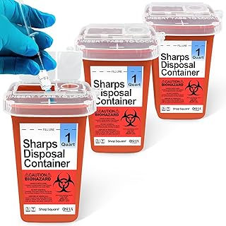 Sharps Containers for Home Use - 1 Quart (3-Pack) Biohazard Syringe and Needle Disposal Containers - Small Sharps Box for Travel and Professional Use