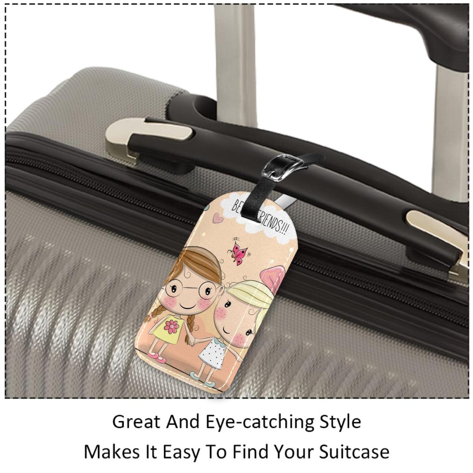 Etichette per bagagli 2 Pack Carino Cartoon Funky Head Phone Music Shoes PU Leather Bagaglio Tag Protezione Privacy