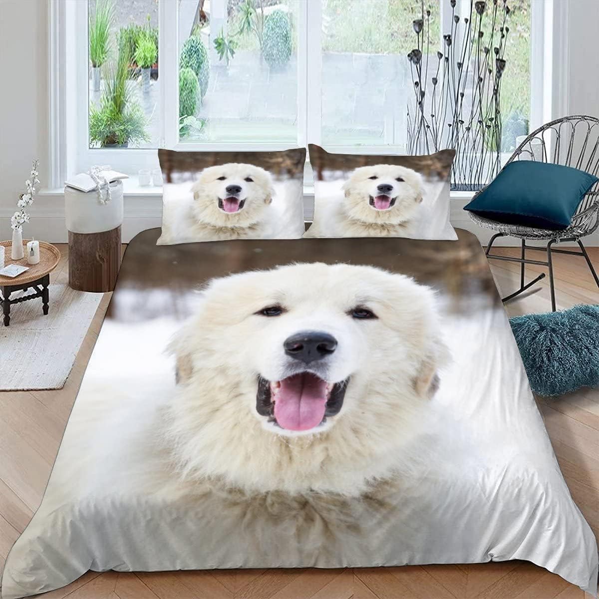 Housse de couette imprimée chien 240x220 parure lit 3 pièces