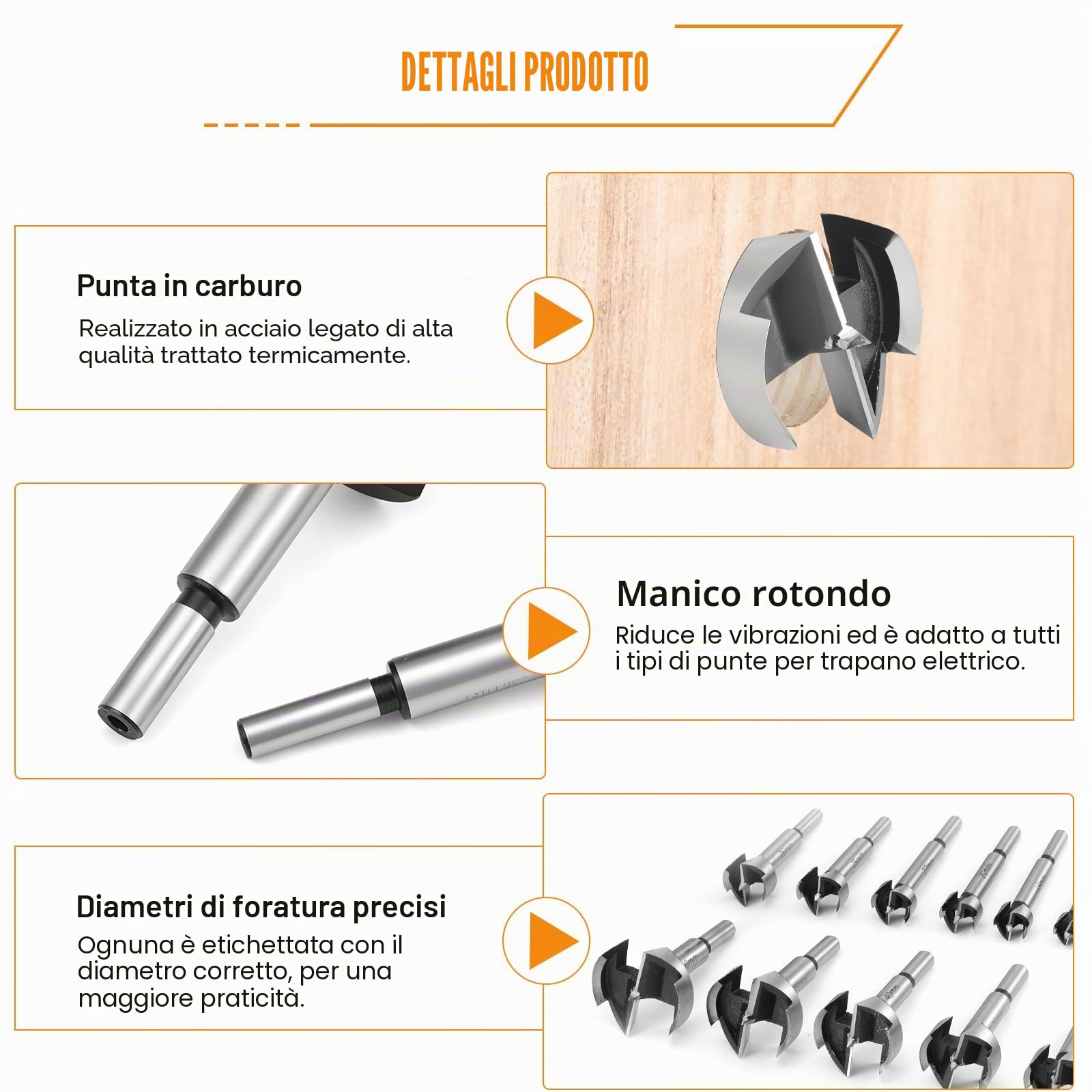 Gueenky 15 Pezzi Punte Forstner, 10-50 mm Forstner Drill Bits Set Frese Forstner per Legno con Gambo Rotondo per Trapano per Legno Duro Tenero