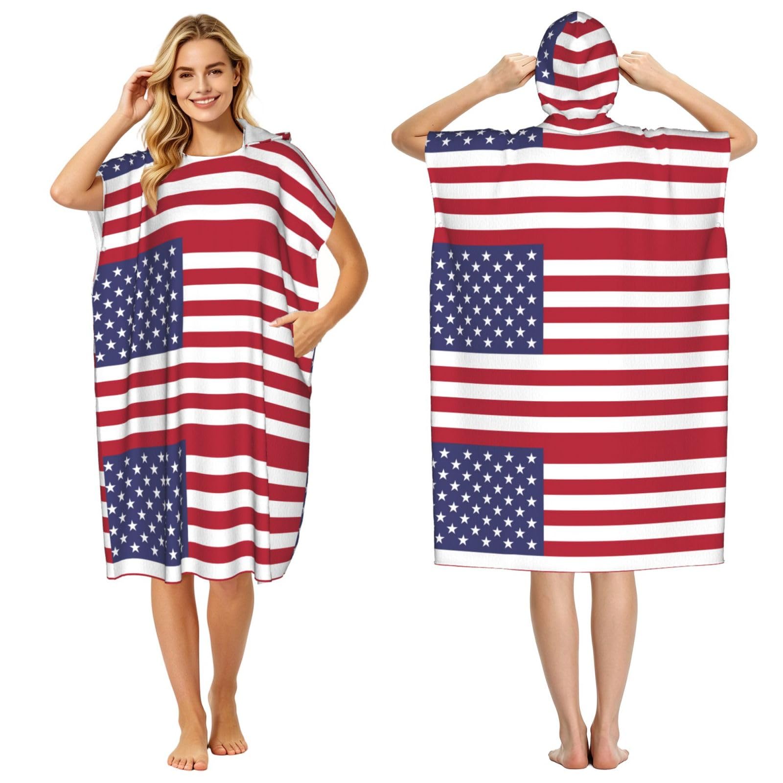 WSSYYBF WSSYYBFAmerican flag Adult hooded beach towel Oversized with Hood for Absorbent Quick Dry