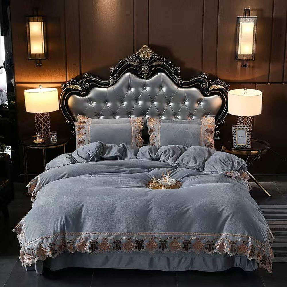 Housse de couette velours cristal King size en dentelle brodée luxe