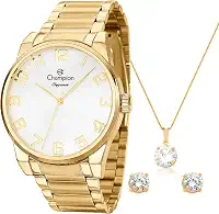Relógio Feminino Dourado Champion Elegance CN27652W Prova D Agua + Colar e Brincos