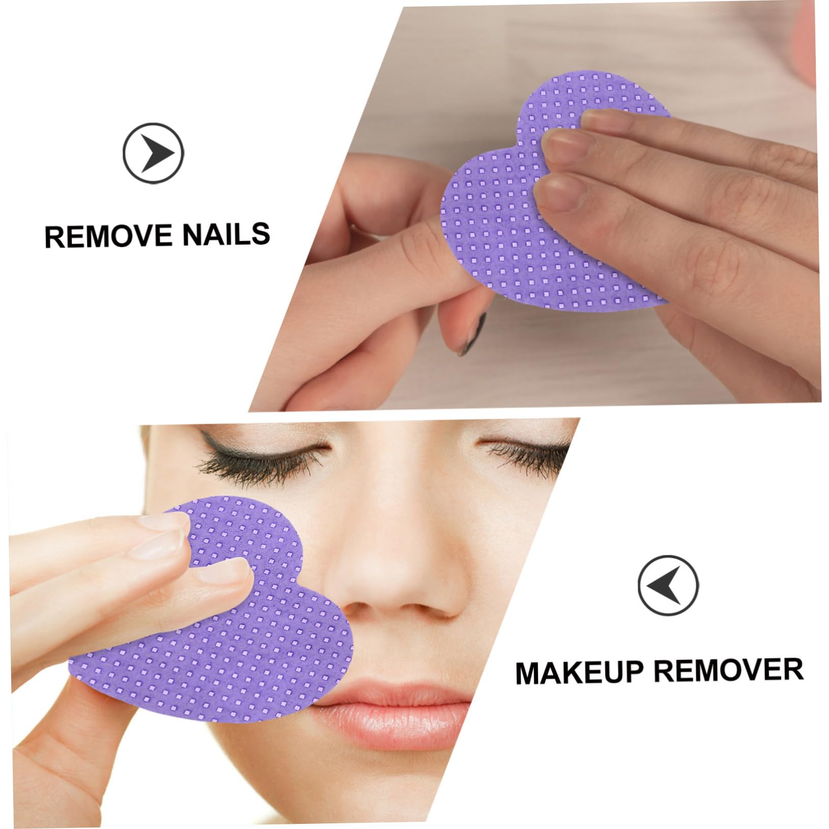 SOESFOUFU Gel Nail Remover Wipes 200 Sheets Heart Shaped Lint- Nail Wipes Purple Cotton Pads Nail Polish Rem